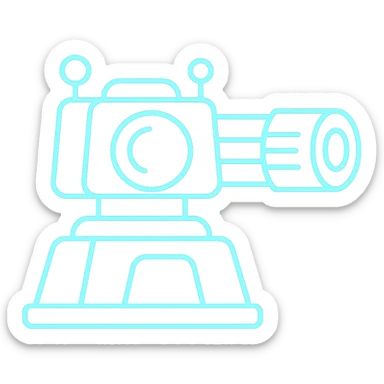 Edit the sci-fi turret icon to have only blue glowing effects in color outline style, keeping the background transparent. sticker