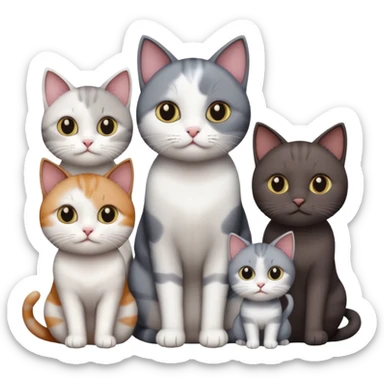 4 different coloured short haired cats including; a dark brown and white cat, and a dark grey and white  sticker