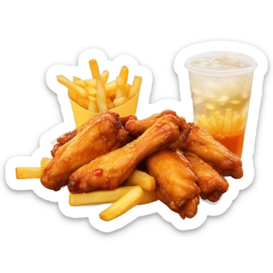 Chicken wings and fries with bubble tea sticker