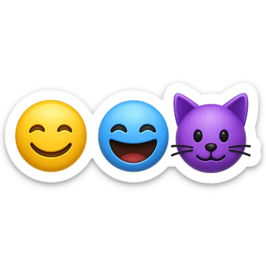 Create a set of 3 different 3D Apple style emojis inspired by the provided image. The emojis should not touch each other on the sides and have spaces between them. The background should be removed, leaving only the emojis visible. sticker