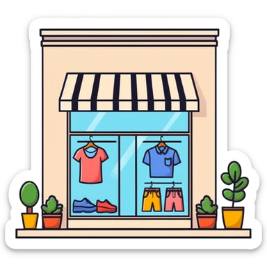 Boutique shop window with price tags and fashion items sticker