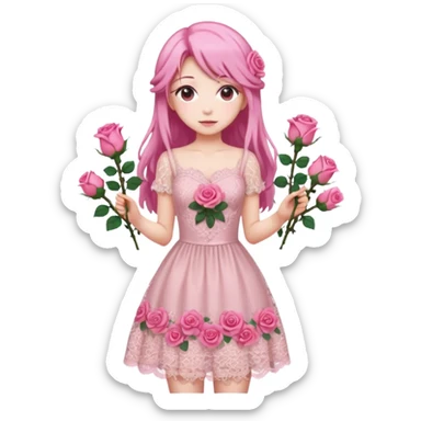 pastel anime woman with pink roses lace dress full body sticker