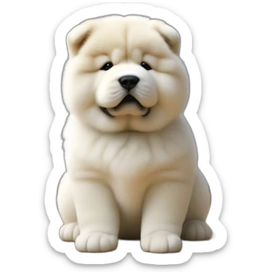 Chow chow white black tiny marks on face pup, young cute,furry shiny dog cute, realistic, young,sitting on floor, beautiful picture, 4k, 16k sticker
