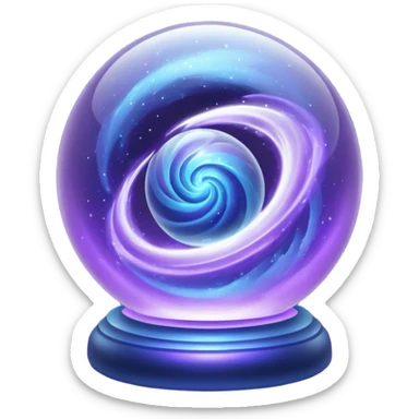 a glass sphere filled with swirling purple and blue dust, glowing, 3d sticker