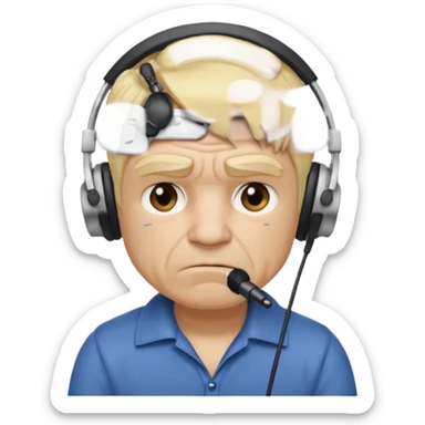 him with a mini microphone headphobes and a grumpier face blond hair wrinkles bold sticker
