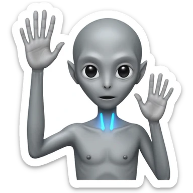 fullbody gray alien hand up backview sticker