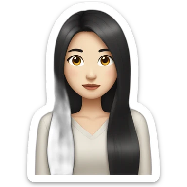 wasian girl with long black hair and eyeliner from head to chest sticker