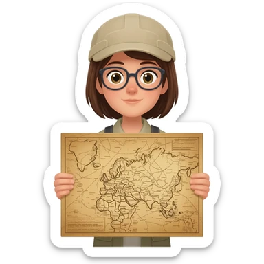 archaeologist girl is holding a map sticker