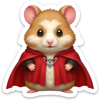 { "type": "object", "look": "hamster in red collar cloak", "description": "a vampire hamster wearing a red collar cloak, no hand" } sticker