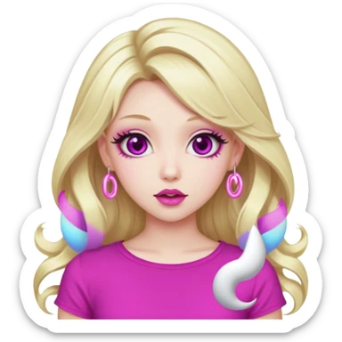 blonde girl, hypnotized eyes, magenta spiral pupils, big pink lips, bimbo, pink top, diva, gyaru, long hair  sticker