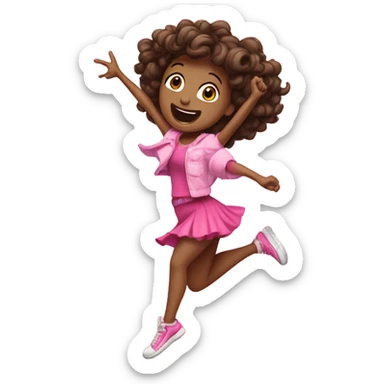 excited girl jumping with pink beautiful outfit and dancing  sticker