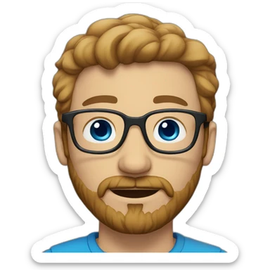 man with short light brown hair, beard and mustache and glasses, blue eyes and showing like sticker