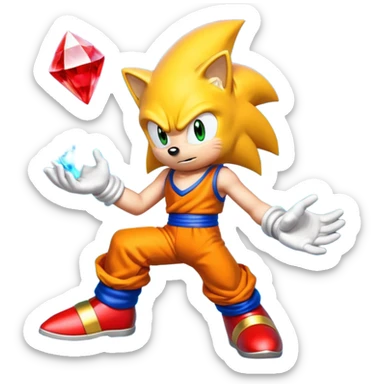 I want Sonic the hedgehog with the 7 chaos emeralds and the Goku aura transformation, where is the super Sonic aura Is a power 7 diamonds, red, blue, yellow, green, white, skyblue and purple sticker