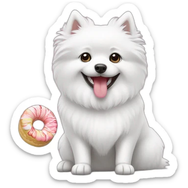 White spitz eating sweets sticker