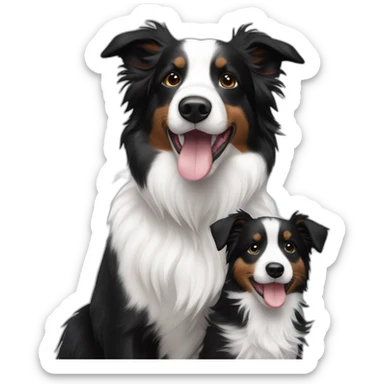 Border collie black and White with a baby Yorkshire sticker