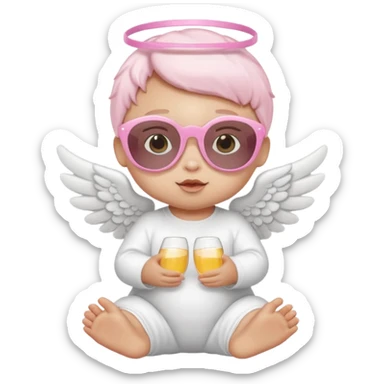 a baby animal with white angel wings and pink sunglasses on sticker