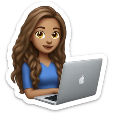 light skin girl in long brown hair with macbook sticker