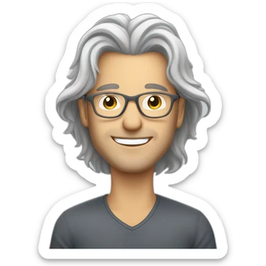 Entrepreneurial white guy with rimless glasses and long grey hair successful sticker