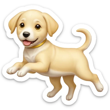 Emoji of a yellow/white lab puppy jumping sticker