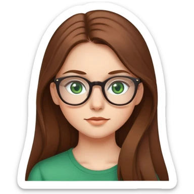 A girl with long brown hair, glasses and green eyes sticker