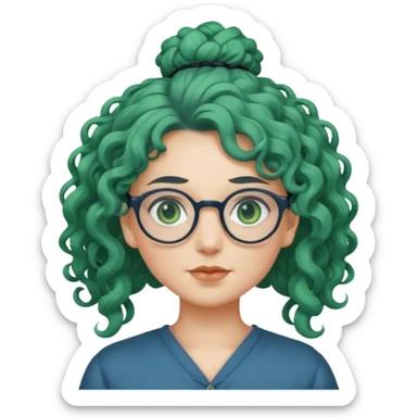 cabelo encaracolado longo, azul, óculos, olhos verdes, raça branca, penteado topo cabeça sticker