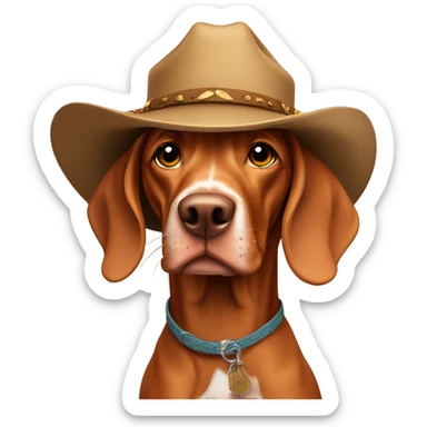 Vizsla dog in cowboy hat sticker