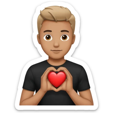 A man in a black t-shirt holding a heart in his hands sticker