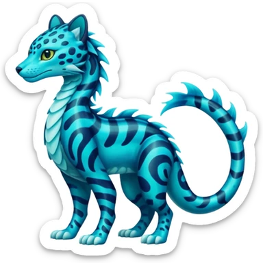 Bioluminescent Neon-Cyan Ripple-Patterned Soft-Scaled Aquatic Fantastical Liepard-Amaura-Manokit-Sergal-Samurott-fusion creature (full body) sticker