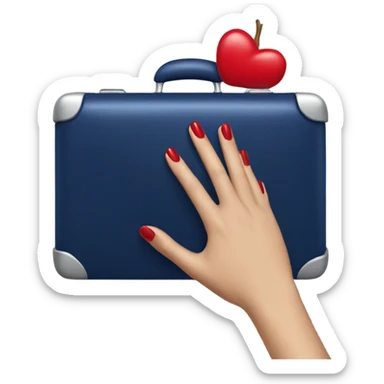 
female hand with red manicure holding a dark blue case sticker