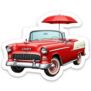 1955 Chevrolet Bel Air Convertible, Red-White color, with a bucket of brown mud pouring down on it. 32x32 pixels, aspect ratio: 1:1 sticker