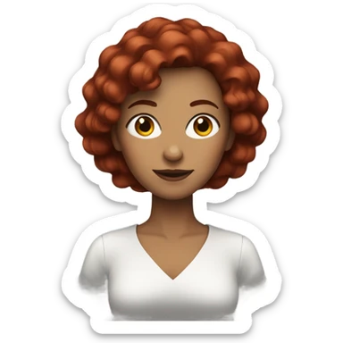 a woman with dark red hair and stretched hair sticker