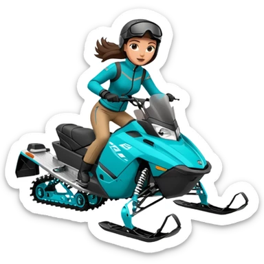 Can you create an emoji of a brunette girl on a teal polaris khaos 850 155 snowmobile doing a wheelie sticker