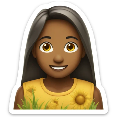smiling girl in sunny field make emoji sticker