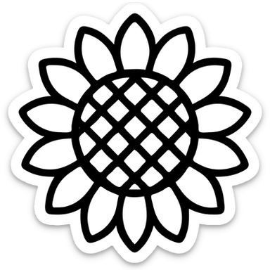 minimal and clean black and white outline of a sunflower flower only, no stem, no leaves sticker