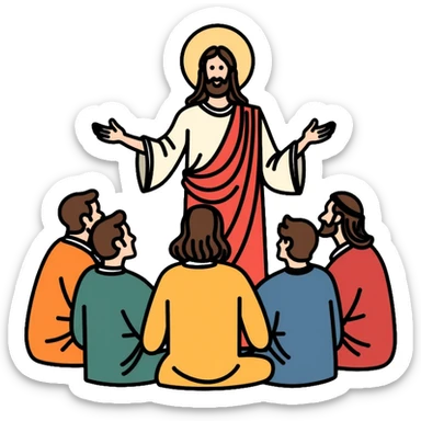 Jesus teaching his followers, spiritual leader with disciples sticker