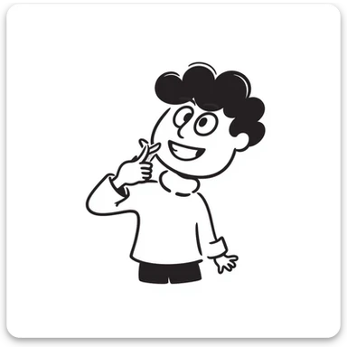 sneaky character biting a finger, hand-drawn and quirky sticker