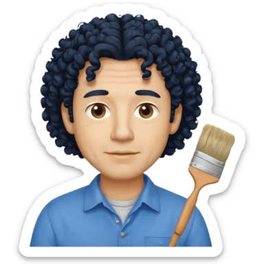 homme 50 ans cheveux frisé noir artiste peintre chemisse bleu sticker