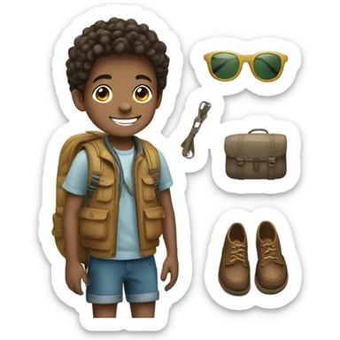 smiling boy outdoors with accessories sticker