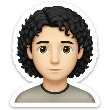 emoji of a young man with shoulder-length curly black hair and blond highlights, no beard, neutral expression sticker