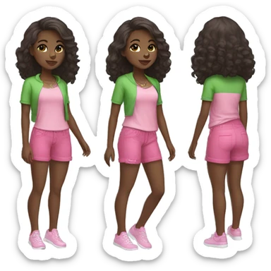 Sorority dark skin girl with clothes pink and green  sticker