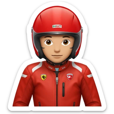 biker with red ducati helmet and red ducati suit sticker