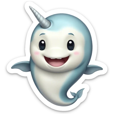 Cinematic Comical Narwhal Portrait Emoji, Head tilted dramatically with an exaggeratedly amused expression, featuring a sleek, elegantly streamlined body with a prominently spiraled ivory tusk and wide, comically expressive eyes full of playful disbelief, Simplified yet hilariously expressive features, highly detailed, glowing with a slightly sassy arctic glow, high shine, dramatic yet playful, stylized with an air of quirky marine mischief, soft glowing outline, capturing the essence of a meme-worthy narwhal that looks ready to side-eye its way into viral fame! sticker