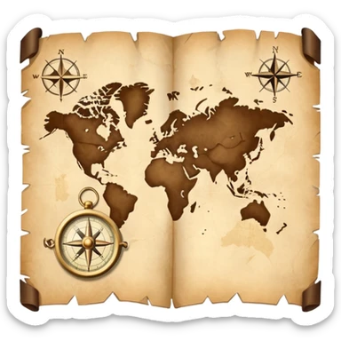 mundo, mapa, brújula sticker