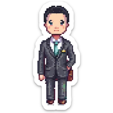 business man with black very short haircut in pixel art style sticker