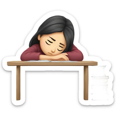 tired asian girl student struggling with final exam and assignments sticker