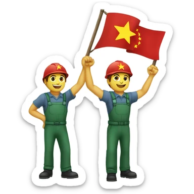 three communist flags over three workers with their fists up sticker