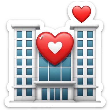 hospital building with a heart symbol sticker