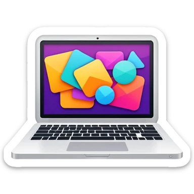 framed digital laptop illustration with abstract vector shapes inside sticker