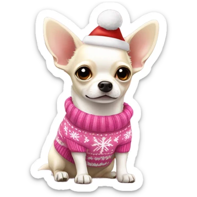 Cream and white chihuahua with Christmas sweater pink sticker