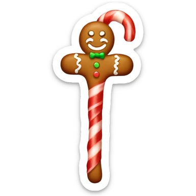 Gingerbread man holding a candy cane sticker